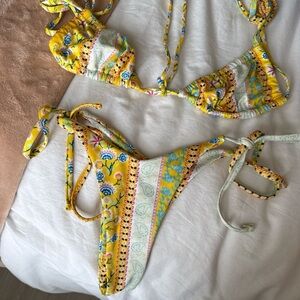 SHEIN Yellow Floral Tie-Side Bikini Set